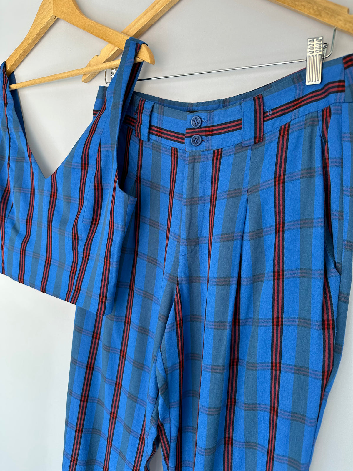 Sacada · Calça conjunto – azul xadrez – Tam. M