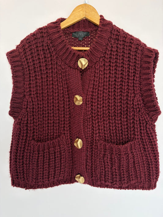 Zara · Colete em tricô – vinho – Tam. M