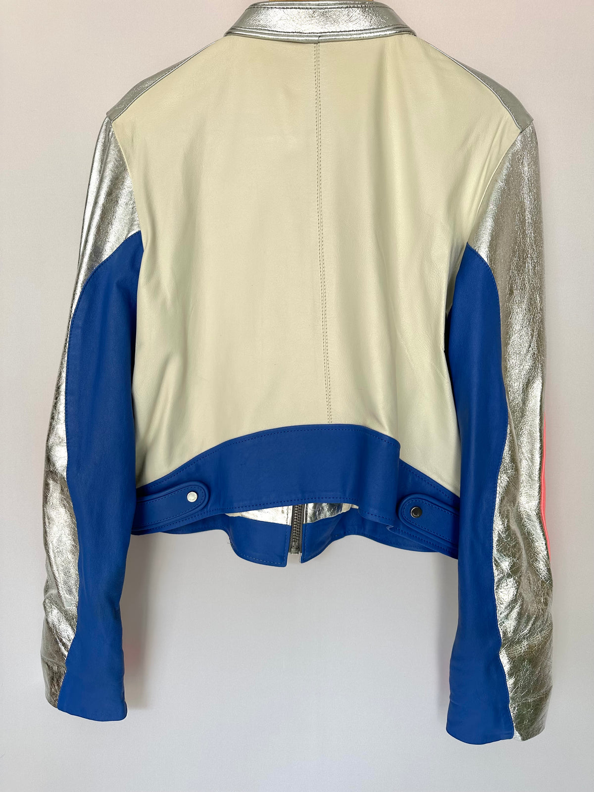 Animale · Jaqueta em couro estilo Biker – prata azul e rosa – Tam. G