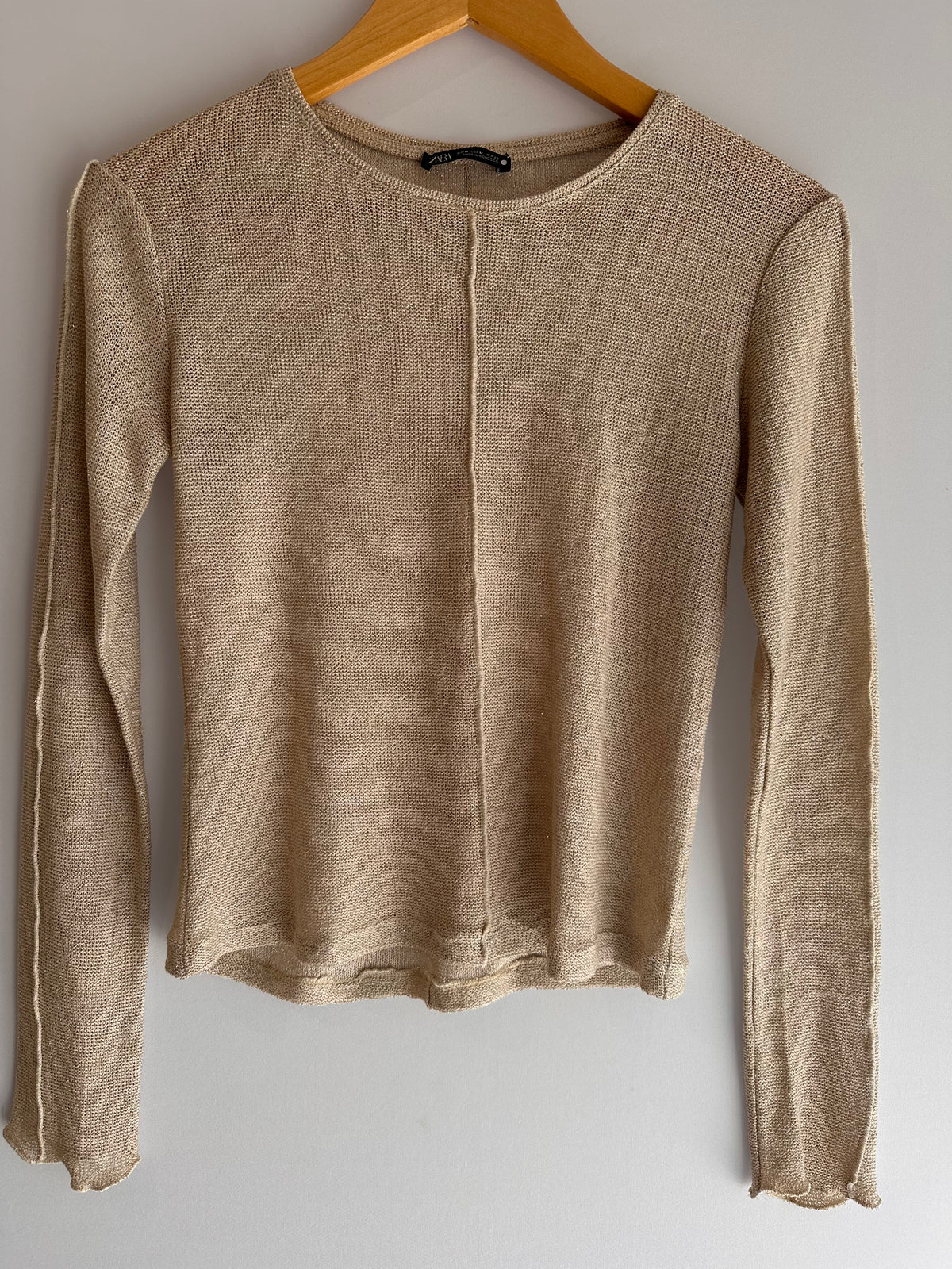 Zara · Blusa em tricô lurex – bege com lurex prata – Tam. M