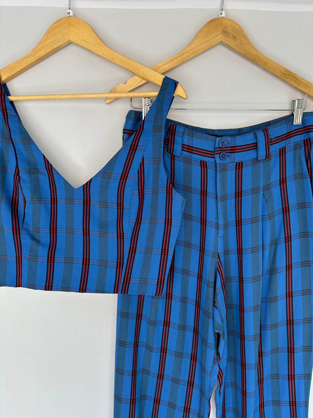Sacada · Calça conjunto – azul xadrez – Tam. M