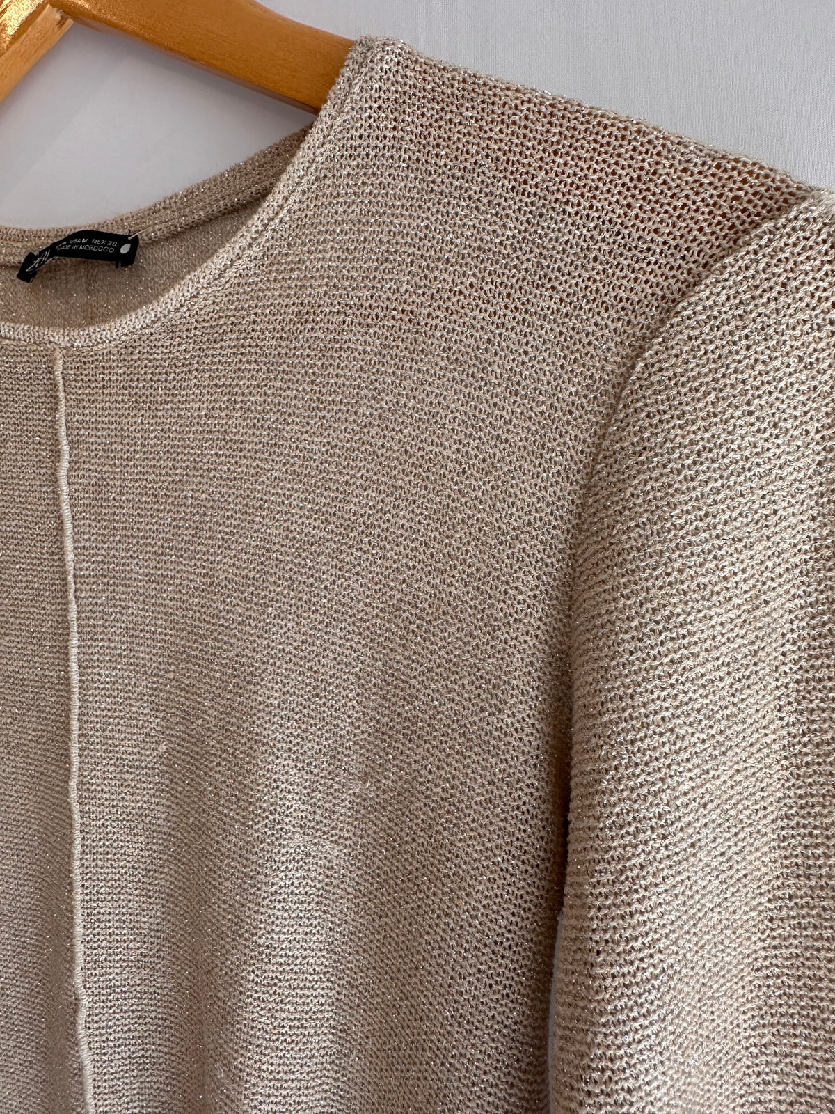 Zara · Blusa em tricô lurex – bege com lurex prata – Tam. M