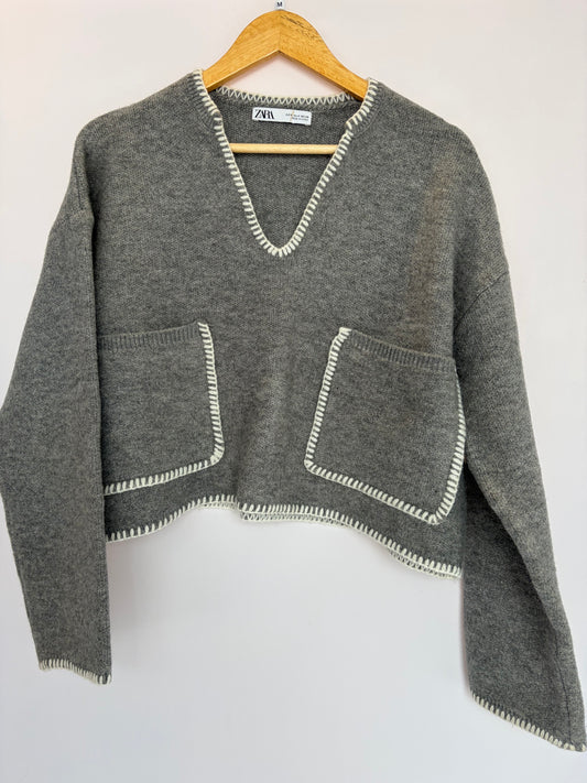 Zara · Casaqueto com pesponto – cinza – Tam. P