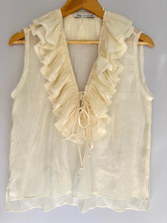 Zara · Blusa sem manga com gola em babados